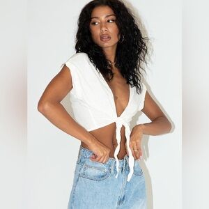 Princess Polly Beach House Tie Front Top, White, Size 2